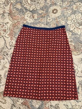 Boden Navy and Orange Geometric A-Line Skirt 100%Cotton